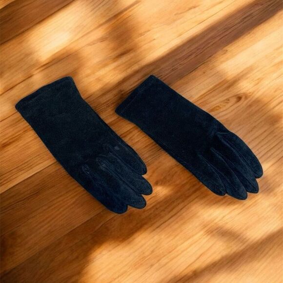 Vintage Black Suede Leather Gloves O/S Small Driving Classic - Picture 1 of 4